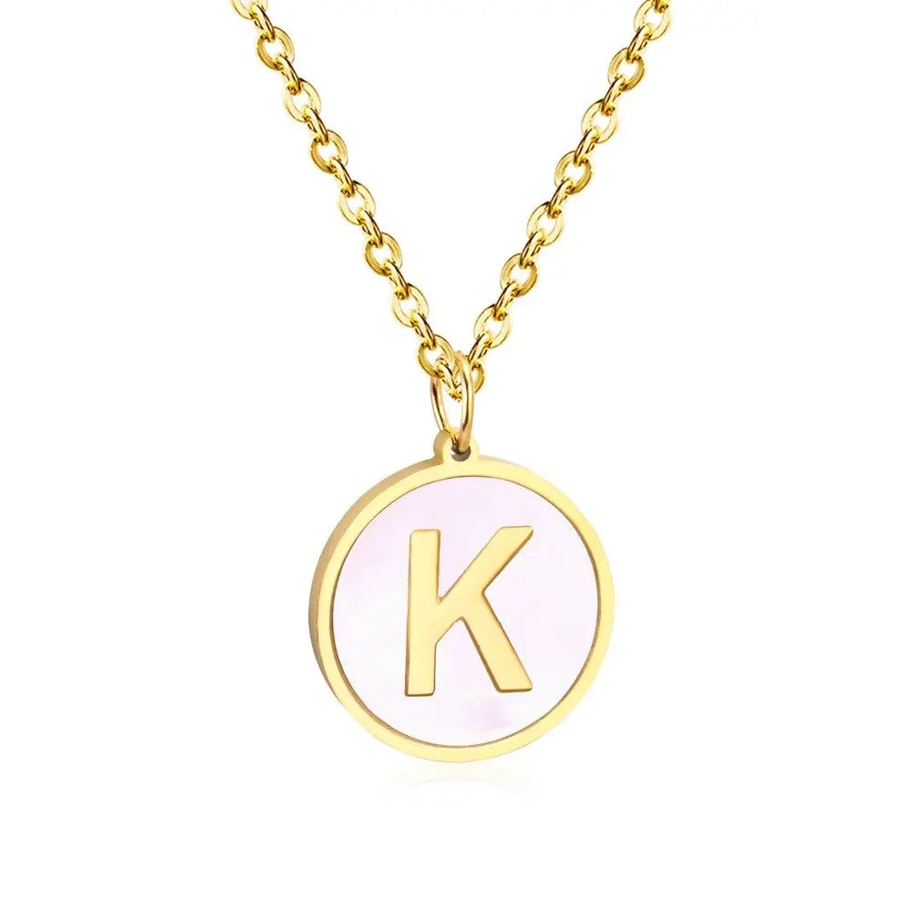 Stainless Steel Round Initial Pendant Necklace Gold Color 26 A-Z Letter Necklaces For Female Party Friend Wholesale asonjewelry